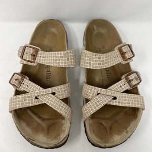 Birkenstock Papillo Womens Tan White Cross Strap Slip On Slide Sandal Size 38